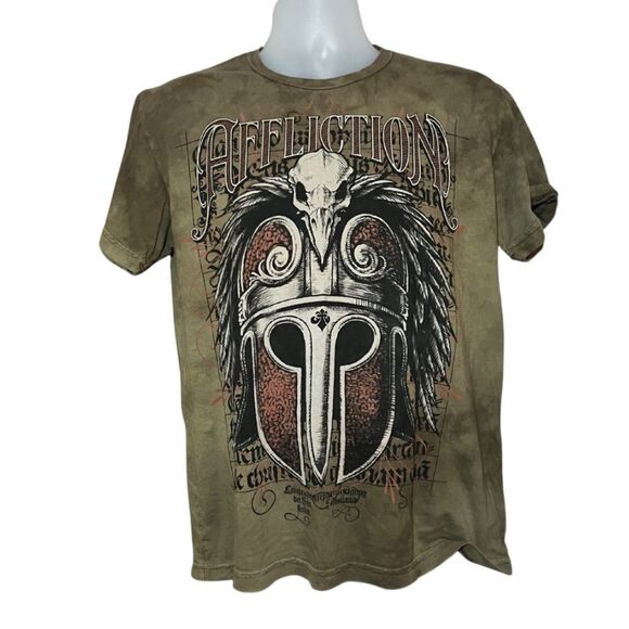 Affliction Men's Medium Skull Helmet Tie Dye Graphic Short Sleeve Tee Shirt - Picture 1 of 3